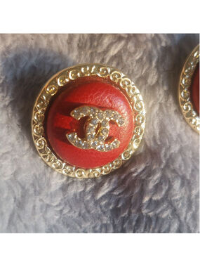 Red and Gold Stud Earrings 1.25 inches